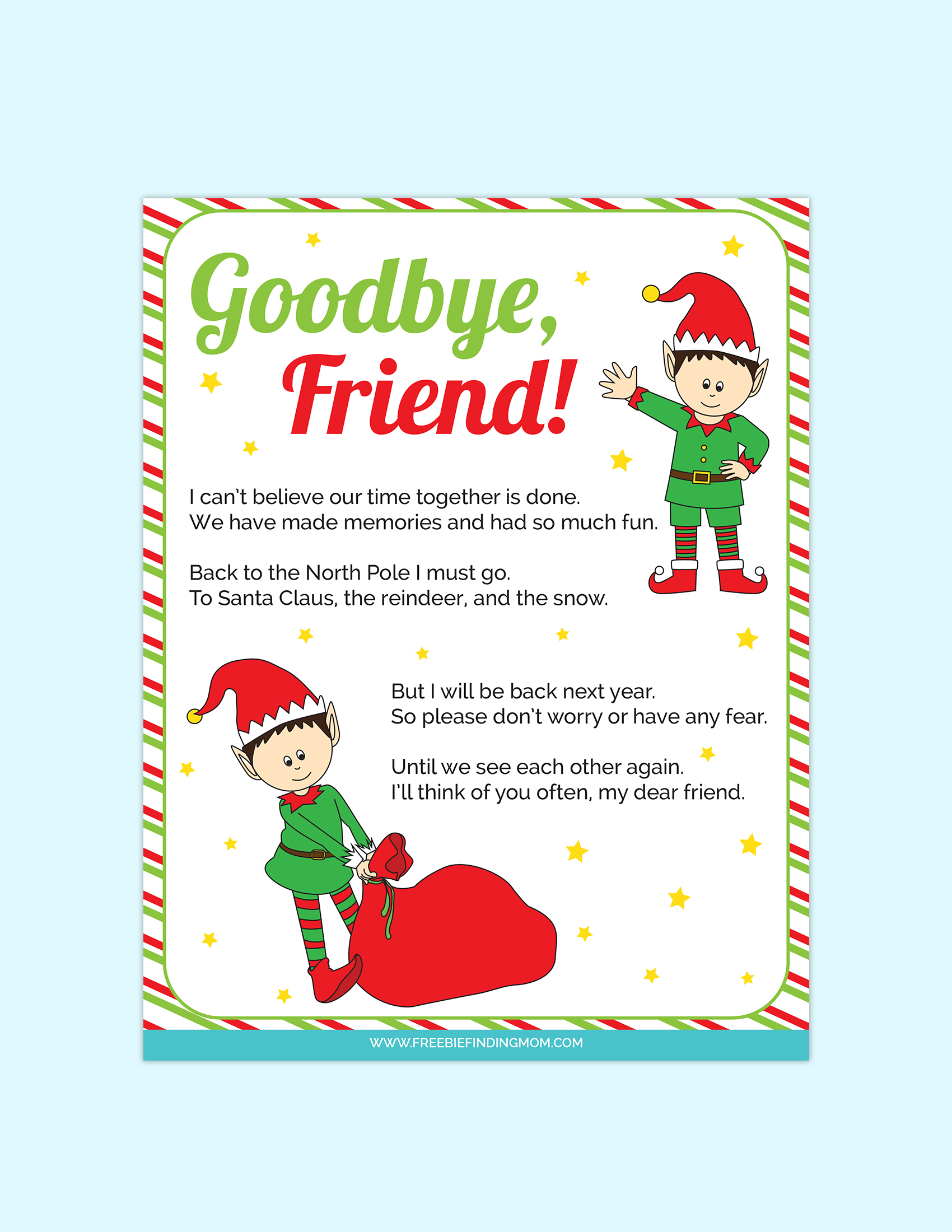elf on the shelf goodbye letter free printable